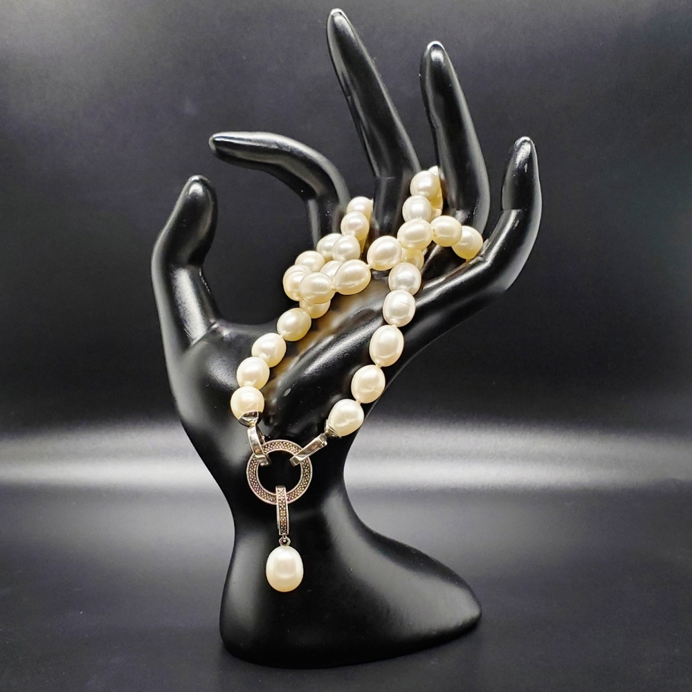 Genuine Pearl Necklace with Diamond Clasp